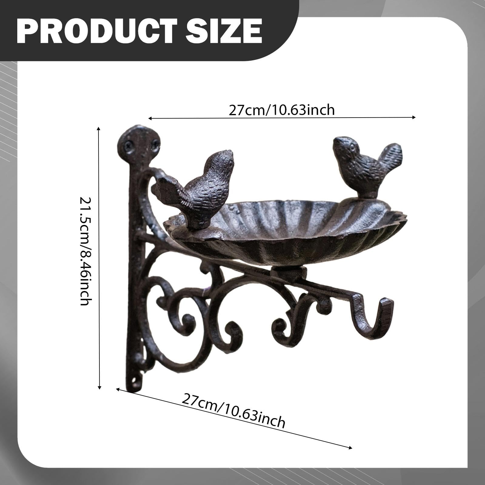 Comedero/bañera para Pájaros, Bandeja Decorativa Retro, Fácil de Instalar con Gancho Metálico para Colgar en Jardín, Balcón, Terraza, Pared O D, 27 X 21.5 Cm