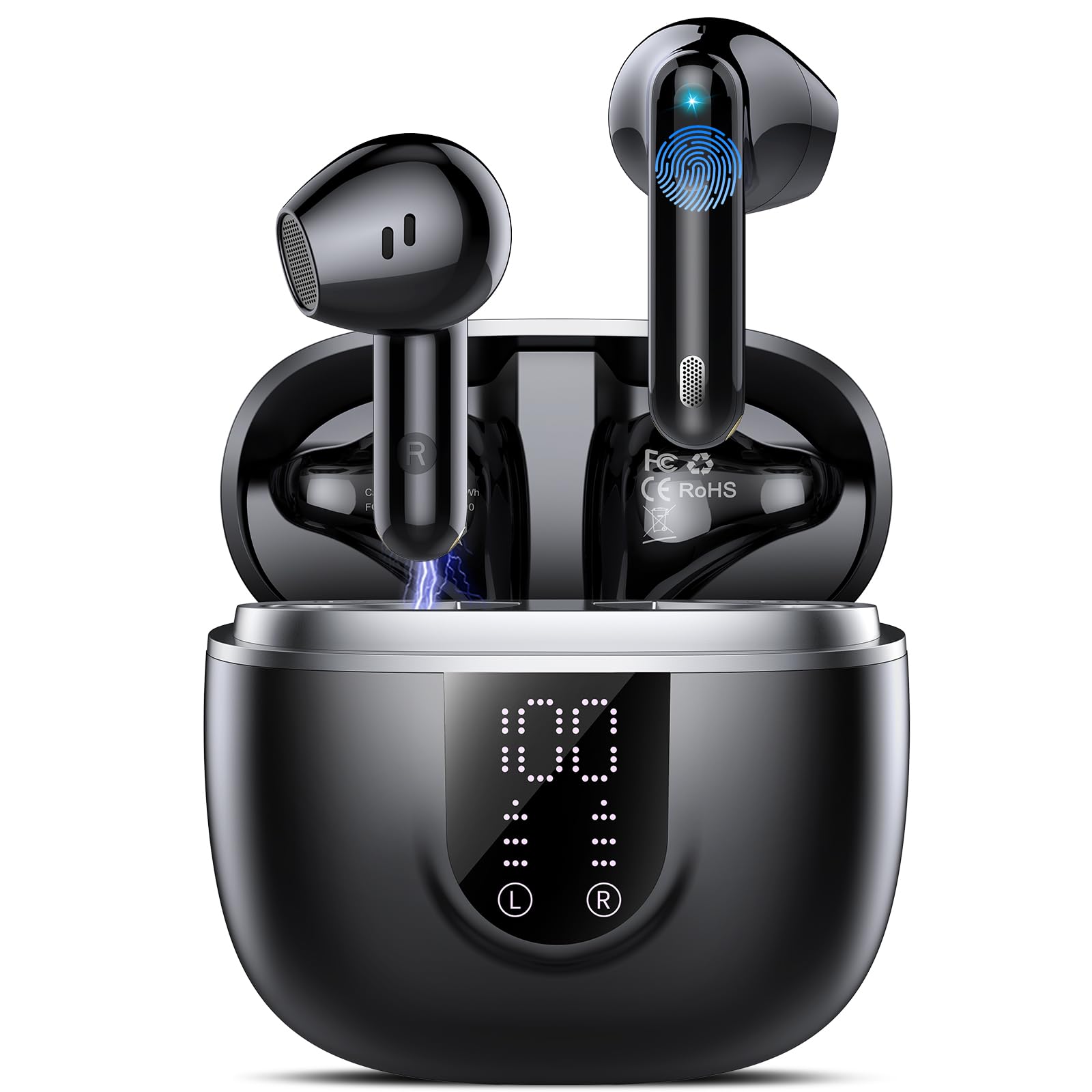 Bluetooth Kopfhörer, Kopfhörer Kabellos Bluetooth 5.4, Hi-Fi Sound in-Ear-Kopfhörer mit ENC Noise Cancelling, 45 Std Spielzeit, LED Anzeige, IP7 Wasserdicht Ohrhörer für Arbeit und Studium, Weiß