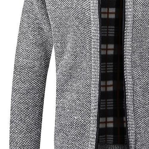 Men's Slim Fit Zipped Knitted Cardigan Classic Casual Long Sleeve Stand Collar Sweater Fleece Lined Warm Outwear (Lightgrey1b,XX-Large)4