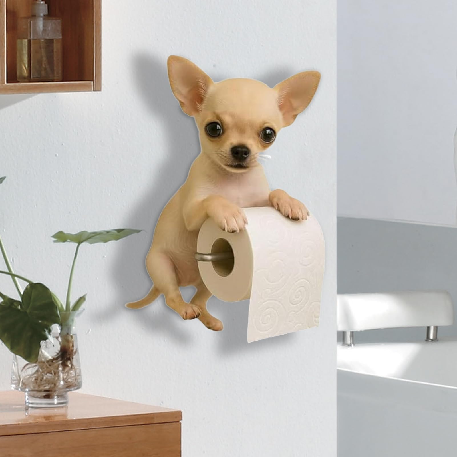 Cute Dog Toilet Paper Holder - Novelty Bone-Shaped Tissue Dispenser With Storage Tray
