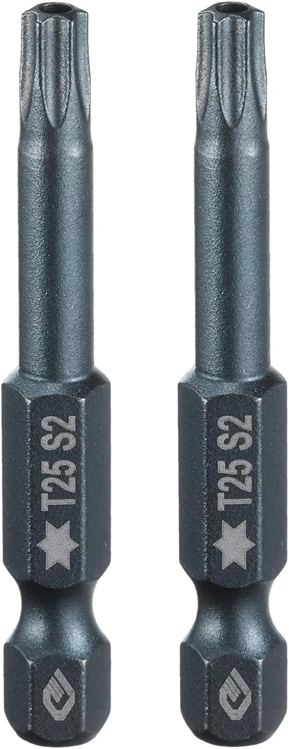 2pcs T25 Torx Screwdriver Bit 1/4" Hex Shank 2" Long S2 Steel Magnetic 6 Point Screw Driver Bits Industrial Grade Tamper Proof Star Drill Bits with Hole Torx Head
