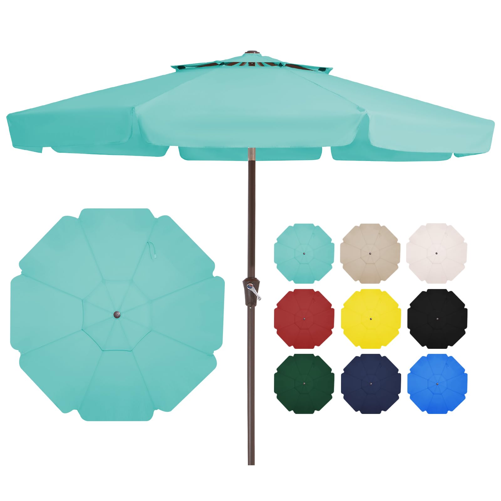 JEAREY 9FT 2-Tiers Patio Umbrellas Outdoor Large Market Umbrella With Tilt Push Button & Crank Lift System 8 Sturdy Ribs UV Protection Waterproof Sunproof Teal