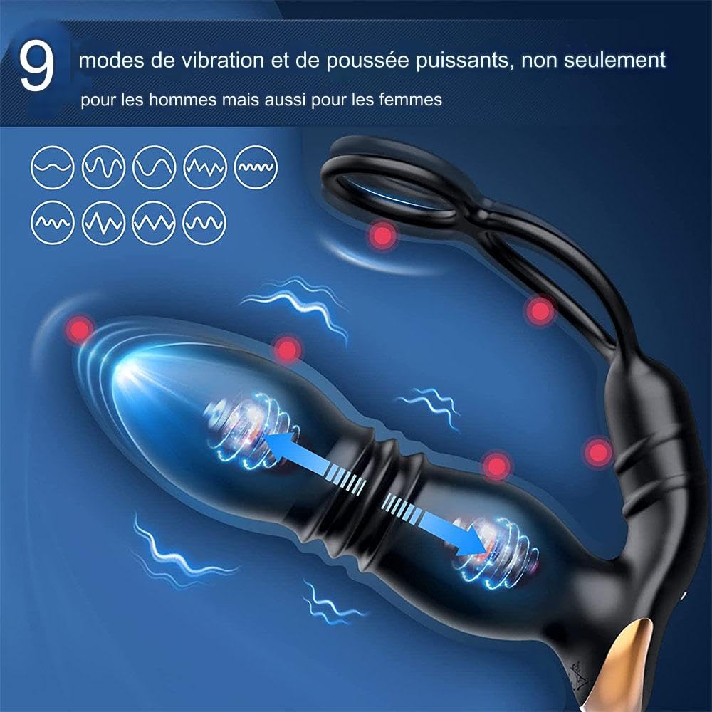 Plug anal |Vibromasseur de prostate | Application Masseur de Prostate Vibrant avec Anneaux de Pénis |9 Modes de Vibration | Plug anal Télécommandé | Sextoys pour la Stimulation Anale Couple