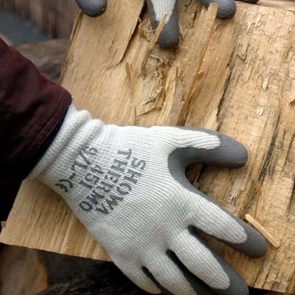 SHOWA Atlas Palm Coating Natural Rubber Glove, 10-Gauge Insulated Seamless Knitted Liner, General Purpose Work