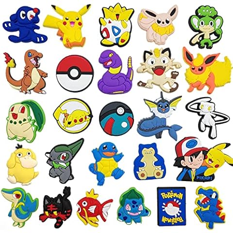 26 PCS Shoes Charms for Pokemon , Durable WaterProof Shoe Decoration for Croc Charms, Cartoon Charm Bracelet Wristband Accessories| Birthday Party Gifts Teens Women Cover