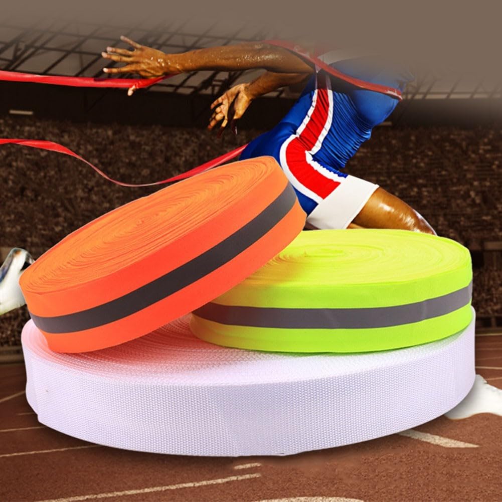 Ruban de finition en polyester avec bande réfléchissante, longueur de 90 cm, pour marquage de terrain de plage et de terrain de sport (blanc)