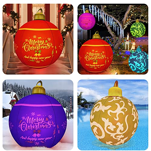 45 Inch - 2 Pcs Pack With Electric Air Pump, Extra Large Light Up Pvc Inflatable Christmas Balls, Christmas Decorations Clearance With Light, Remote And Timer For Yard & Pool Décor Mixed #TOP4
