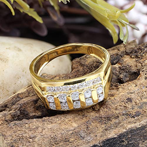 SAVEARTH DIAMONDS Round Cut Lab Created Moissanite Diamond Cluster Men's Wedding Band Ring in 14K Gold Plated 925 Sterling Silver Jewelry (G-H Color, 1.00 Cttw)3