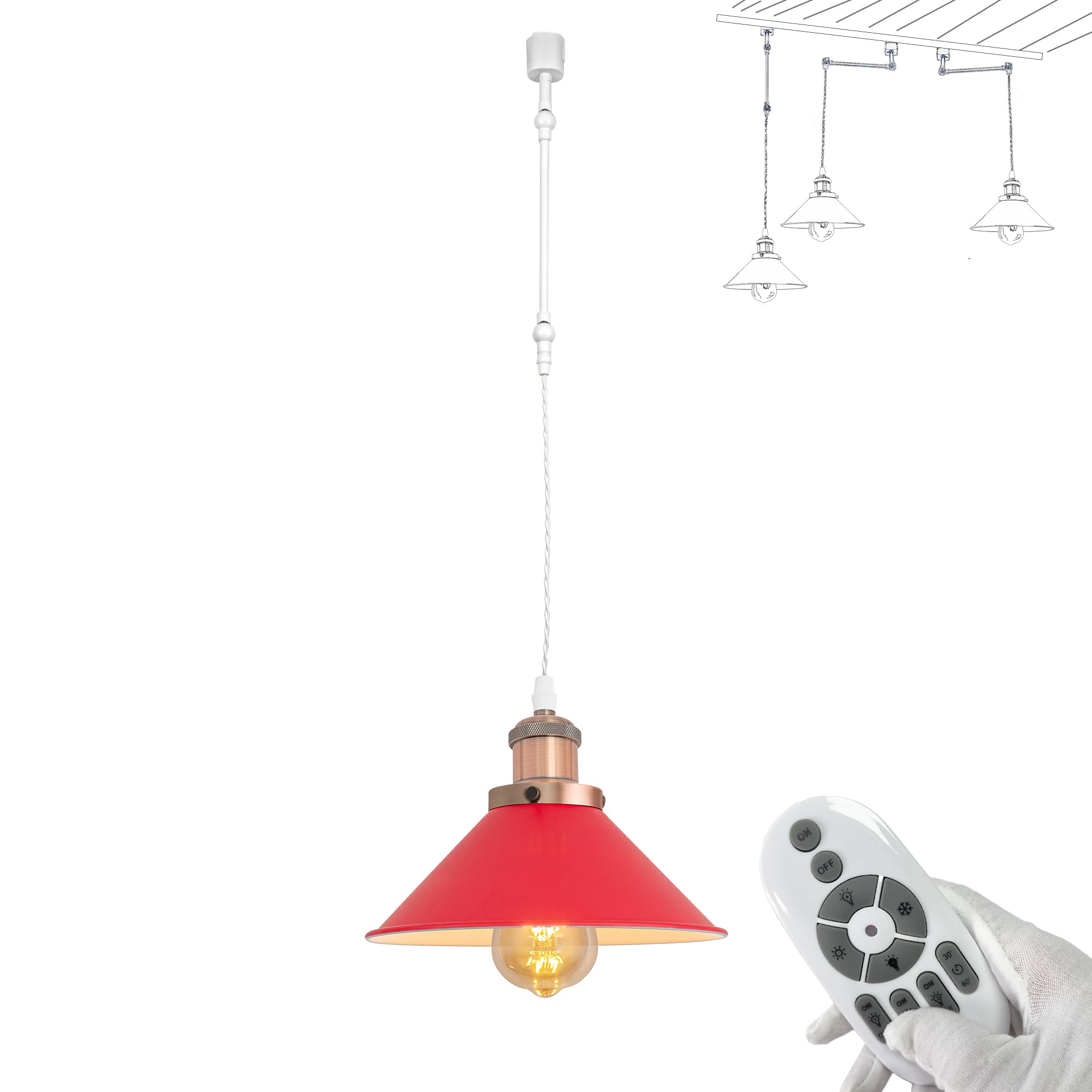 SKIVTGLAMP Adjustable Height H Type Track Lighting Red Cone Shade