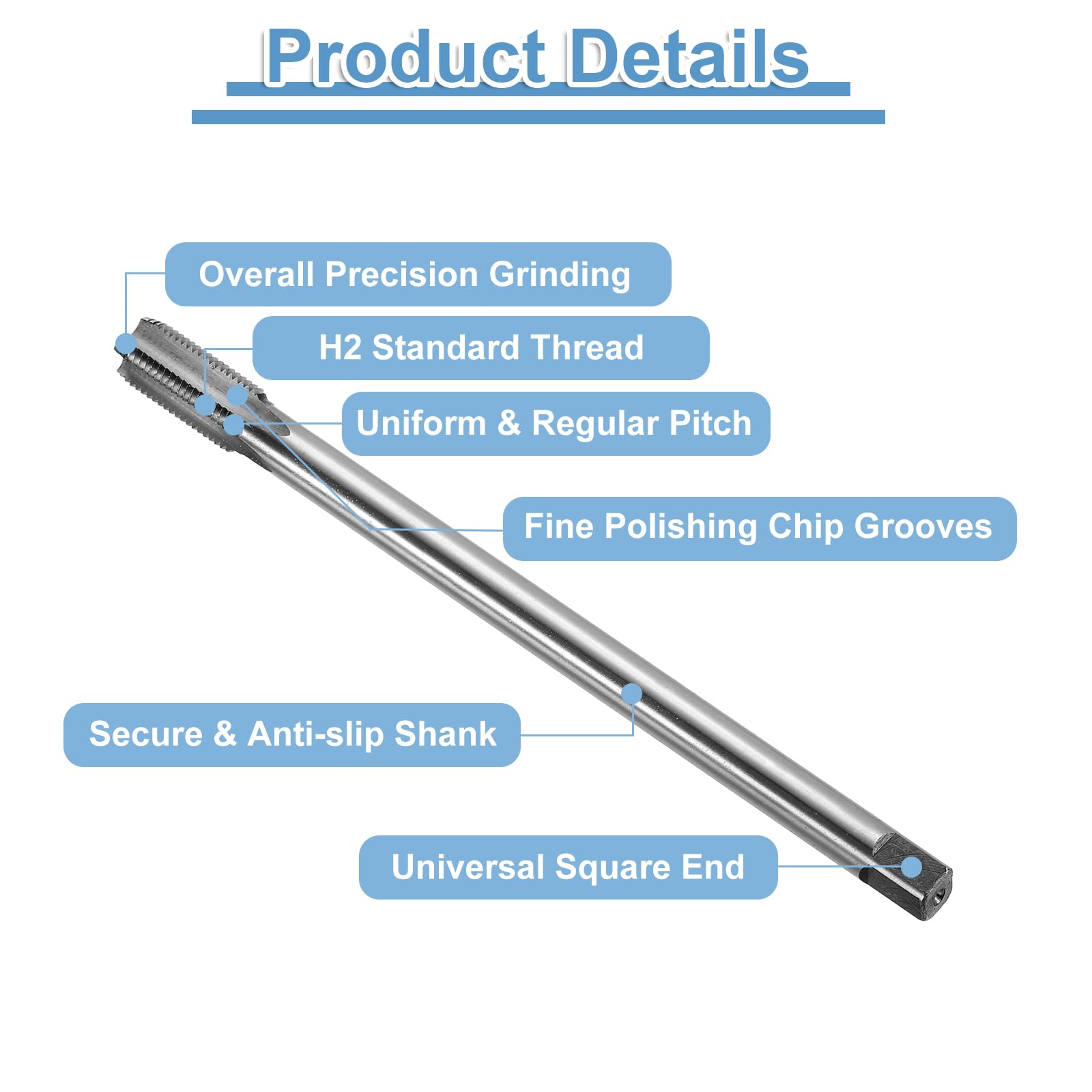 QUARKZMAN 2pcs Tarauds Droits, M14 x 1.5 H2 200mm Extra Long Tarauds Métriques Pour Machine À Vis, Acier Rapide 6542 (HSS 6542)