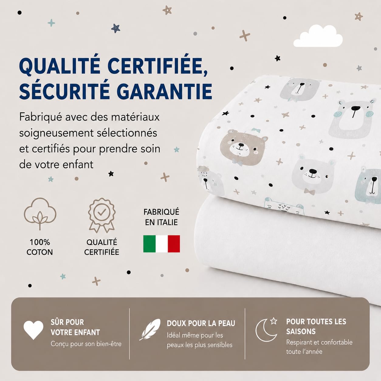 FlyIdeas Draps Housse 50x90 Cododo - Parure 2 Pcs 100% Coton, Alèse Protégé Matelas Compatible avec Berceau Cododo et Matelas 90x55 50x83 40x90 et similares