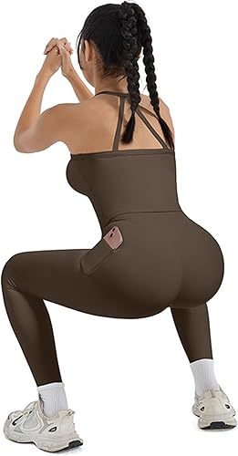 Miniatura 3 de SUUKSESS Conjunto de entrenamiento de 2 piezas para mujer, leggings de compresión con control de abdomen y bolsillos, brasier integrado