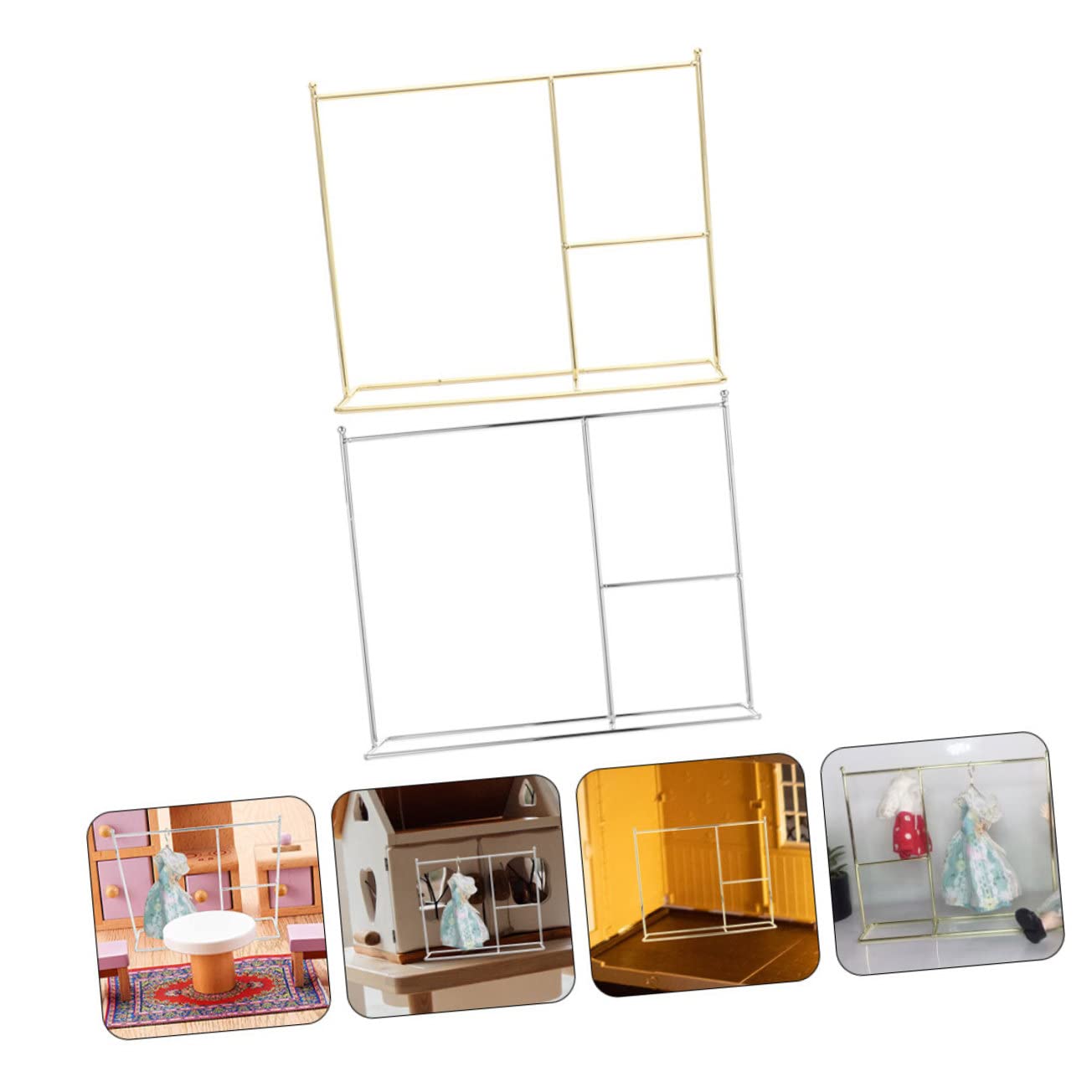BESTonZON 2 Scaffali Esposizione Vestiti Bambole in Ferro per Decorazione Casa delle Bambole Oro e Argento
