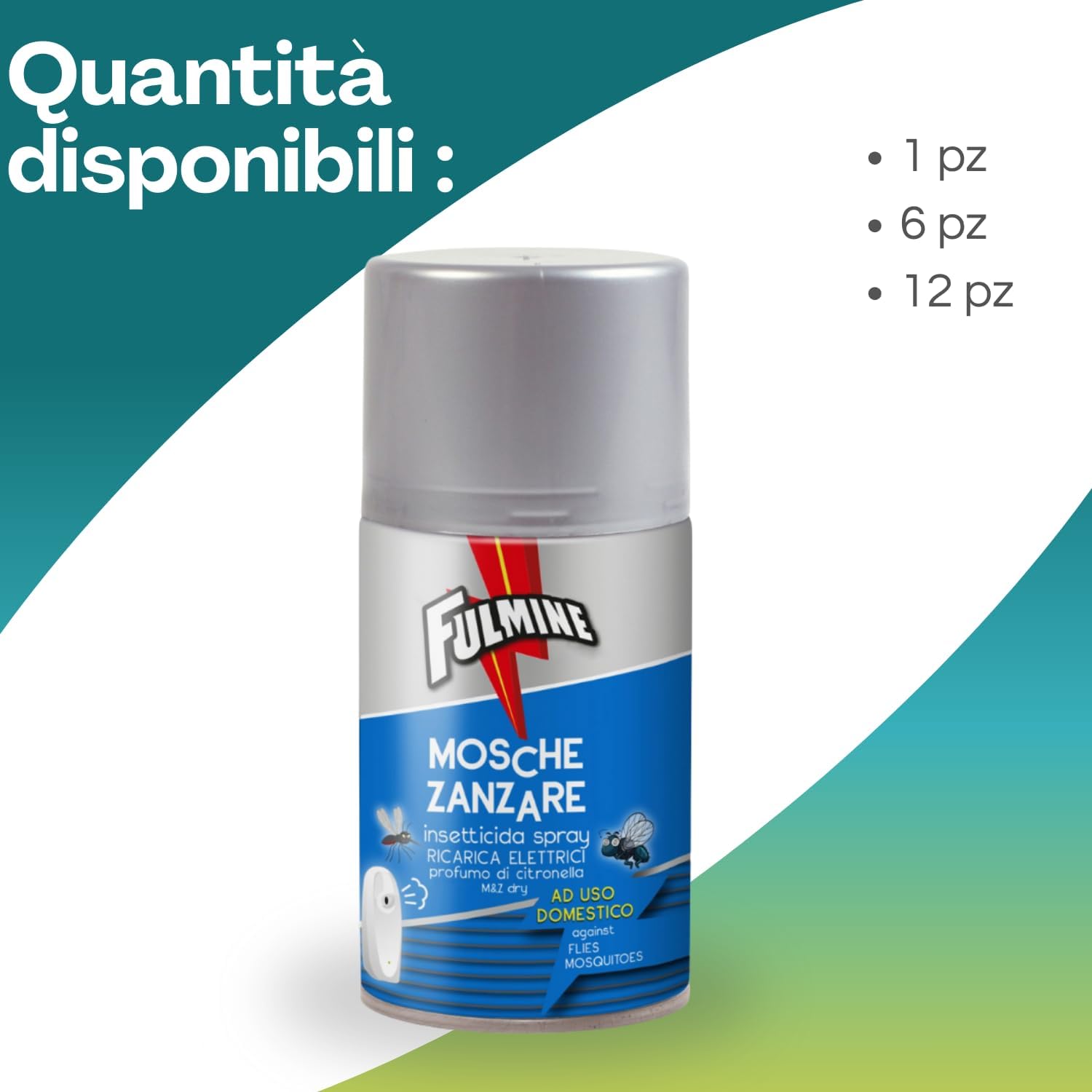 Virsus 12 Bombolette Fulmine Insetticida Mosche & Zanzare 250ML per erogatore Automatico - F