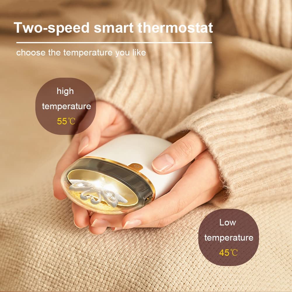 Nuovo scaldamani USB Ricaricabile con Cordino per Un Facile Trasporto, 5000 mA con Luce Notturna/Controllo della Temperatura a Due velocità/scaldamani a Doppia Faccia, Regalo Invernale