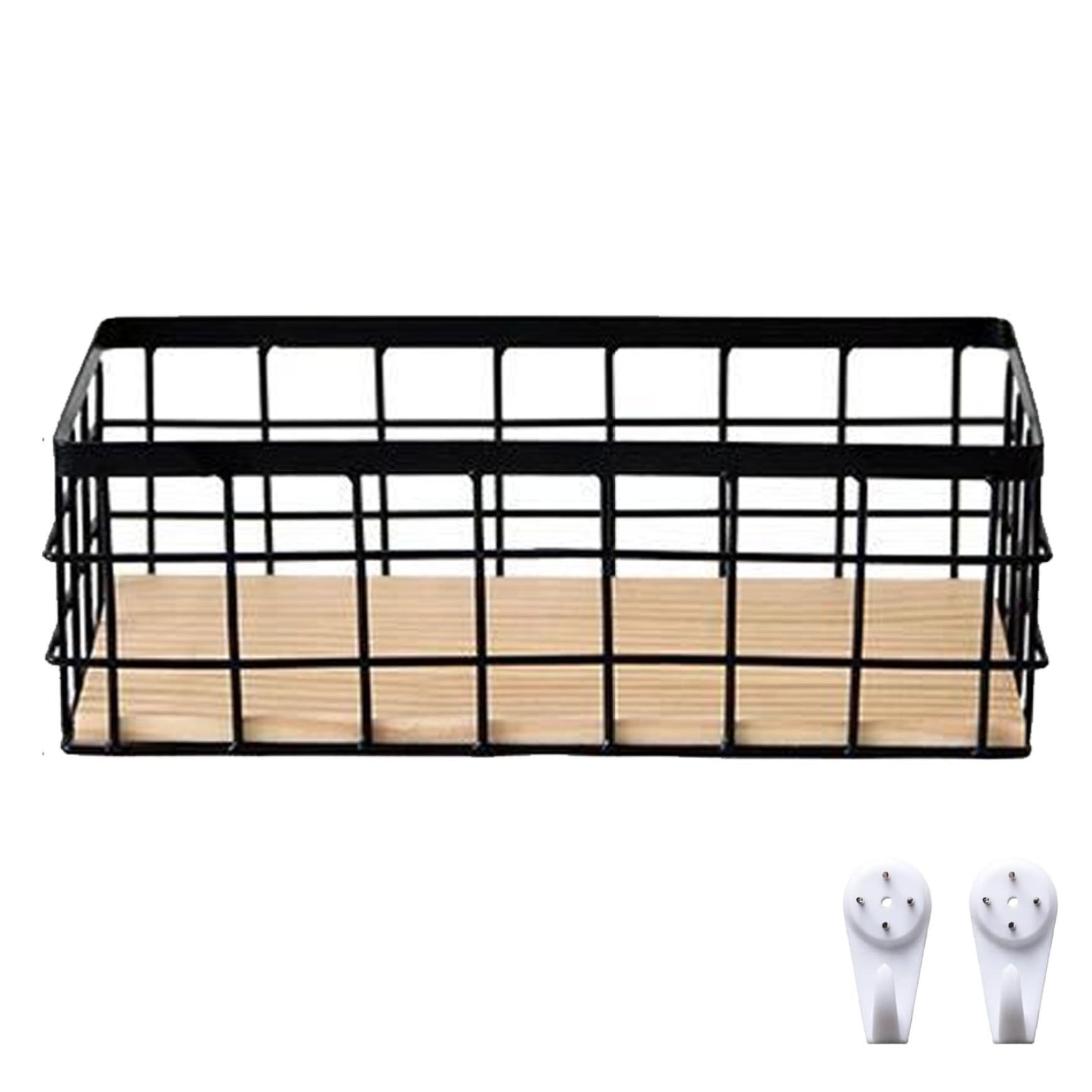 CAKEEYUM Small Basket, Wire Storage Basket Bins Organizer, Metal Wire Bathroom Detachable Wood Base Storage Organizer Bin for Kitchen Cabinets, Bathroom, Pantry, Garage