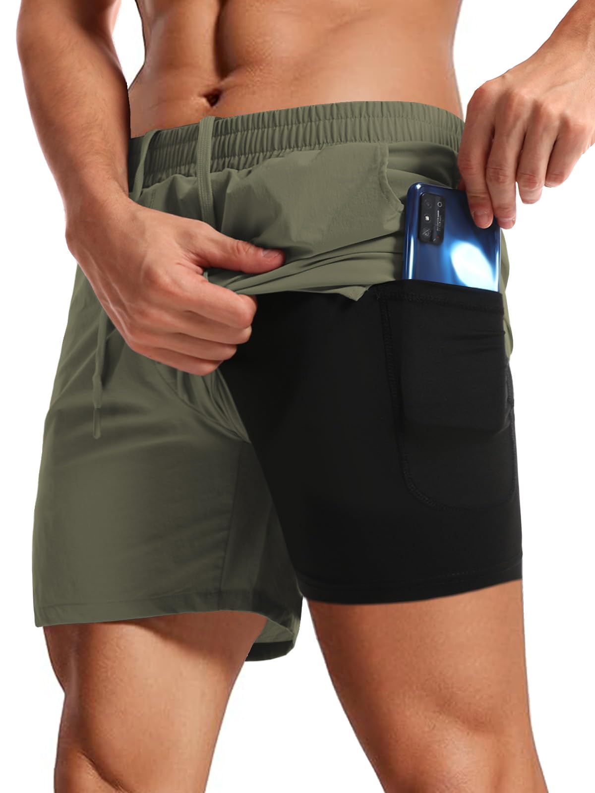 Aolesy Men's 2 in 1 Running Shorts 5" Workout Gym Athletic Shorts for Men Quick Dry Lightweight Training Shorts with Pockets