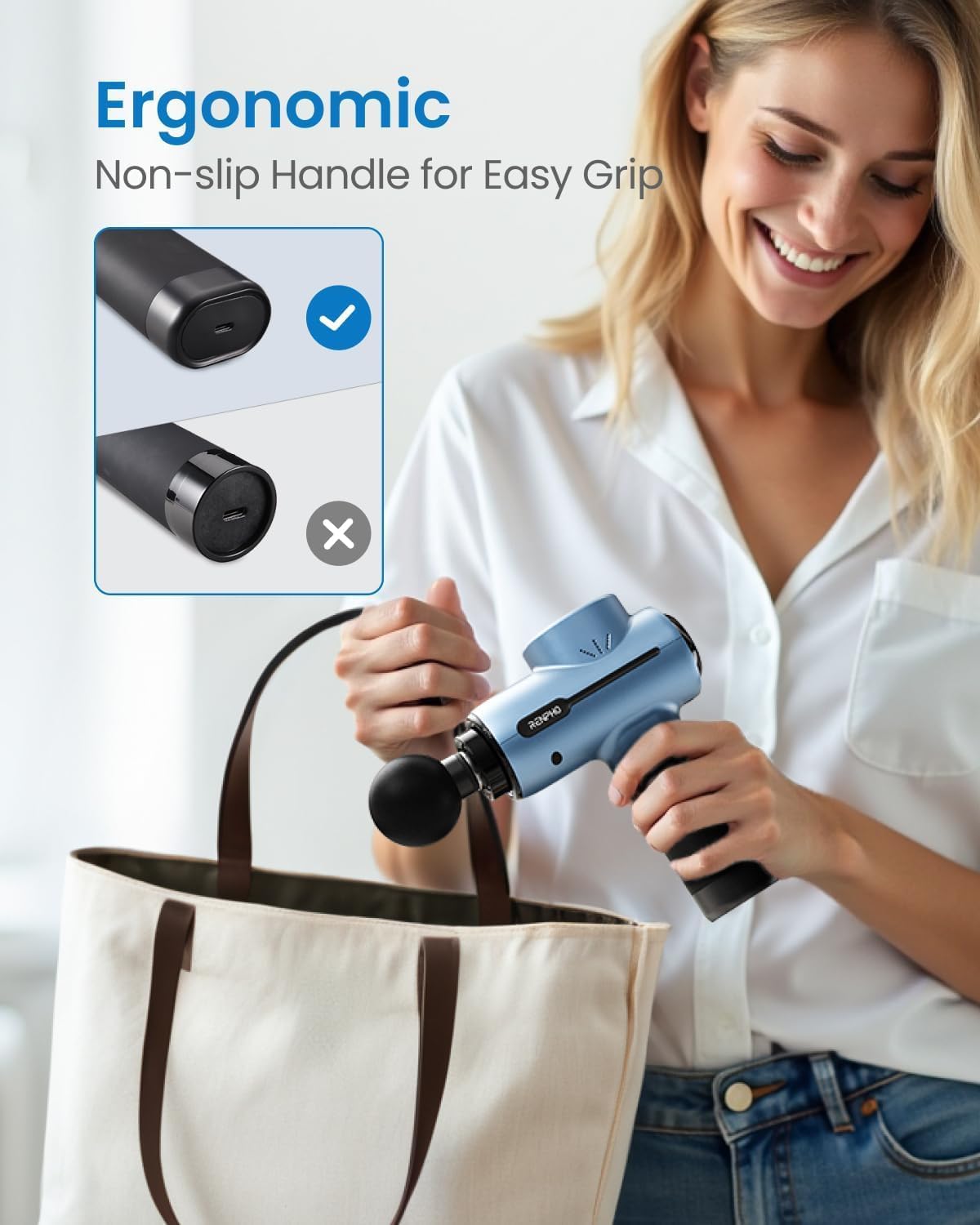 Massage Gun, RENPHO Powerful Message Gun Percussion Muscle Massage Gun Massager with 2500 mAh Battery and Type-C Charging for Muscle Massage Relax, Blue