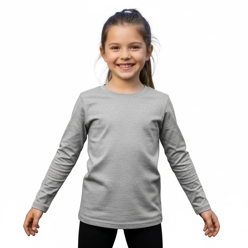Girls Kids Cotton T-Shirt | Plain Round Neck Shirts| Full Sleeve Shirt | Regular Fit Tshirt | Grey-picture-26