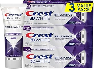 Crest 3D White Brilliance Purple Teeth Whitening Toothpaste - Pack of 3, 3.5 oz Tubes - Anticavity Fluoride Toothpaste -100% More Surface Stain Removal - 24 Hour Active Stain Prevention