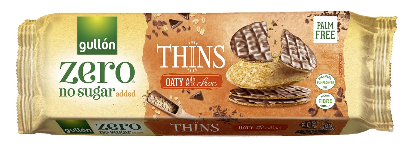 Gullon No Sugar Added Thins Oaty with Milk Chocolate 150g - Delicious, Crispy & Baked to Perfection