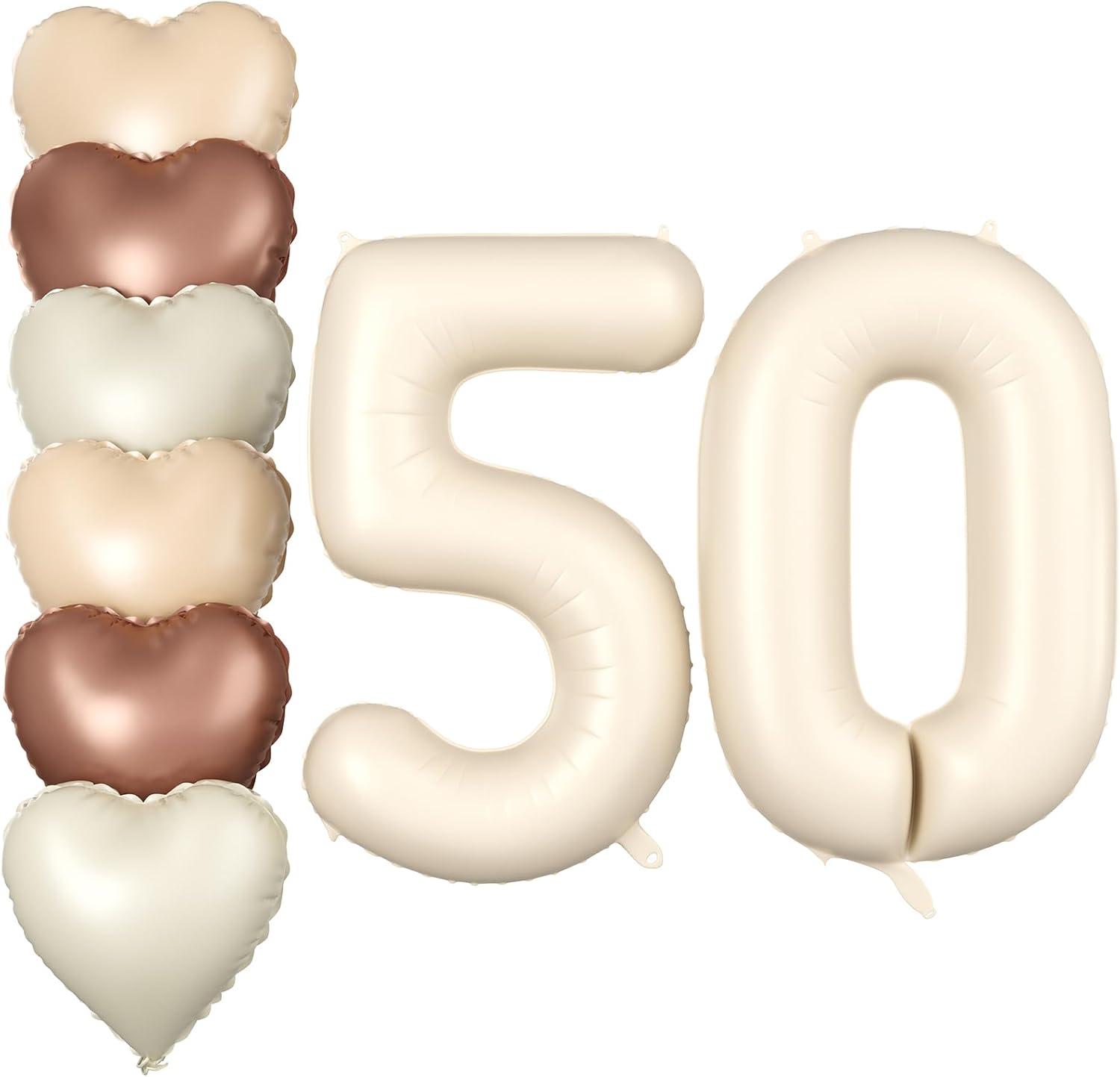 Biapian 40 Inch Cream Number 50 Balloons, 8PCS Large Foil Number 5 & 0 Balloons with 18'' Cream White Heart Balloon for 50th Year Old Birthday Decorations Men Women Wedding Anniversary Party Supplies