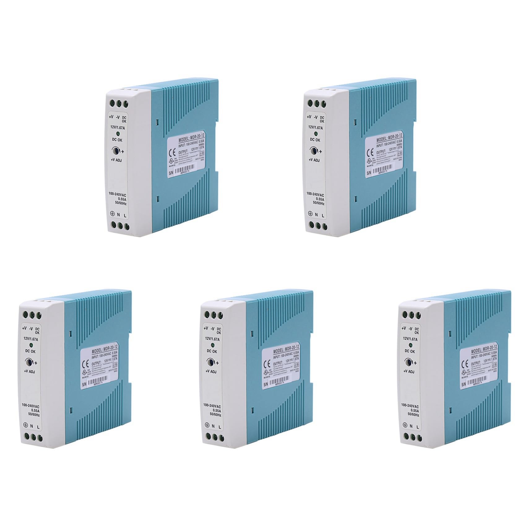 5X Mdr-20 12 V 20 W DIN szyna zasilacz Ac-Dc regulator napięcia sterownika zasilacz 110 V 220 V
