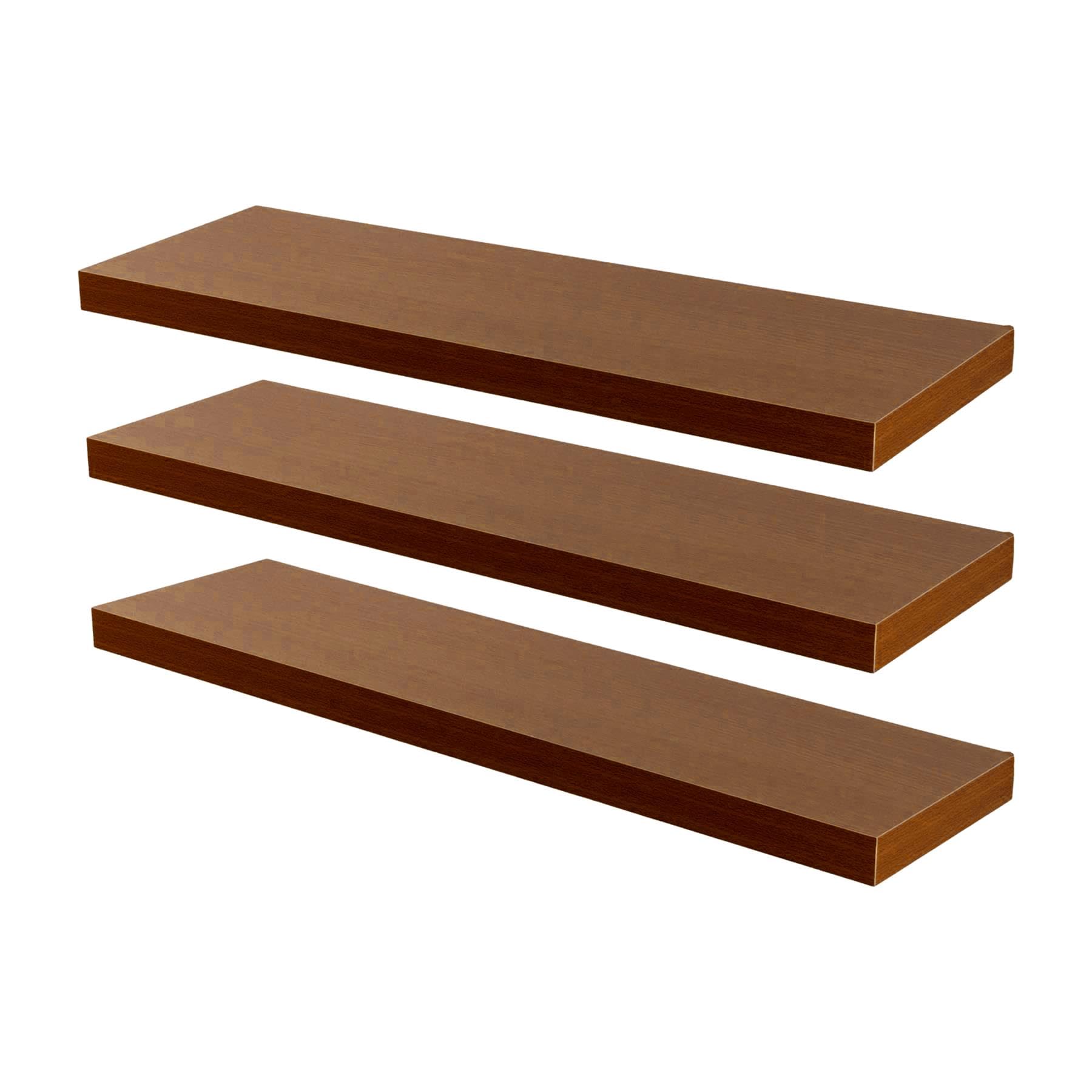 Harbour Housewares Modern Floating Wall Shelves - 100cm - Walnut - Pack of 6 - Photo Gallery Bookshelf Wall Shelf for Living Room Display, Bedroom, Office Storage