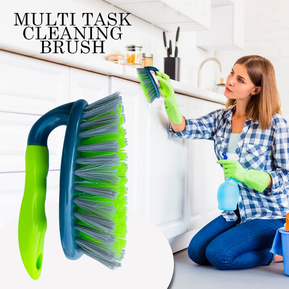 Heavy Duty Hand Scrubber With Stiff Natural Bassine Bristles - Deck Brush For Floor, Decking Home Care & Cleaning - Green-White (1 Pack