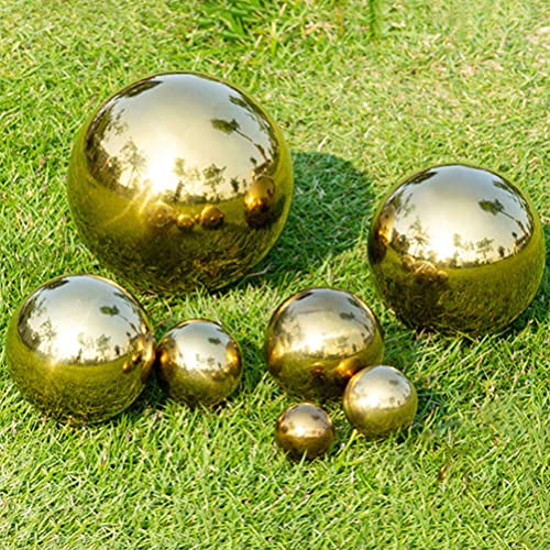 Cabilock 8 Stücke Edelstahl Gartenkugel Metallkugeln Deko Garten Spiegelkugel Hohlkugel Metall Dekokugel Gartendeko Edelstahlkugeln Teichkugeln für Rasen Garten Metall Ball Deko Gold