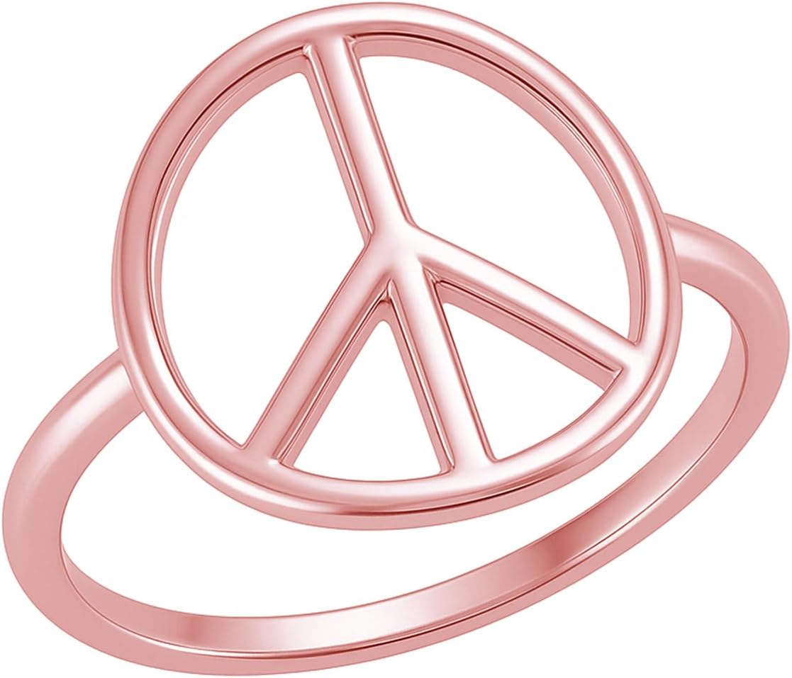 Simple Plain 925 Sterling Silver Open Symbol World Peace Sign Ring With Round Wire Band For Teen Women's | Peace Sign Handmade Promise Ring