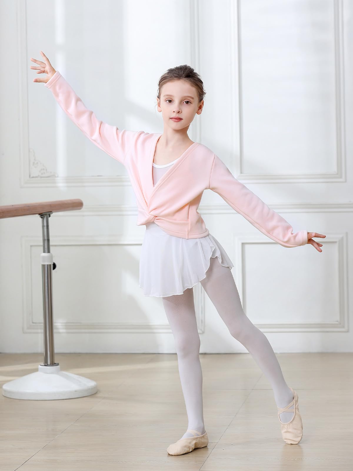 Ballettjacke Mädchen Langarm mit Flauschiger Futterung Ballett Wickeljacke Baumwolle Ballett Jacke für 3-12 Jahren