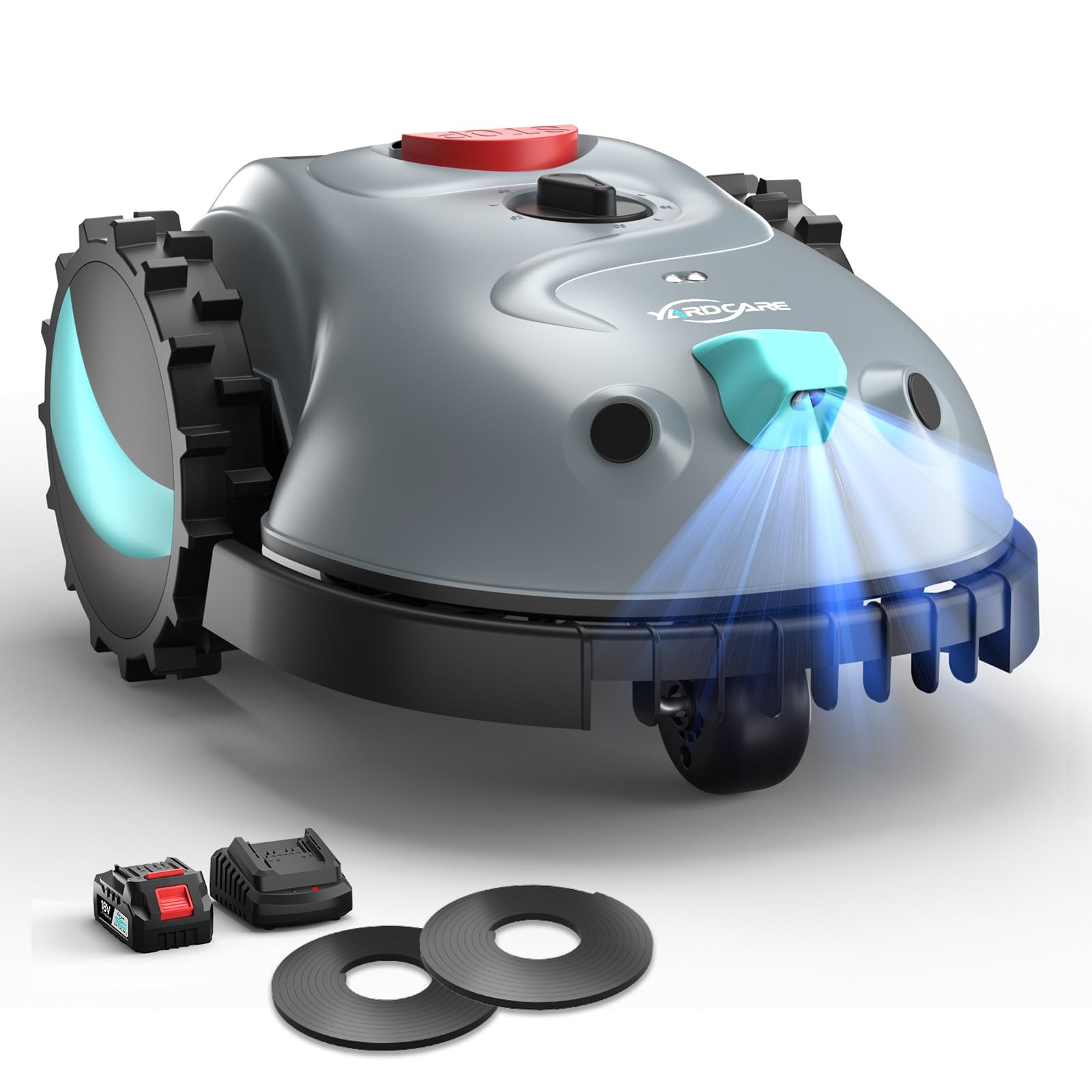 (2026 Upgrade) YARDCARE V100 Robot Tondeuse sans Fil Périphérique avec Navigation Visuelle, Détection d'obstacles 150, Robot Tondeuse Gazon avec Batterie de 4 Ah, Lames de Rechange, Bande magnétique