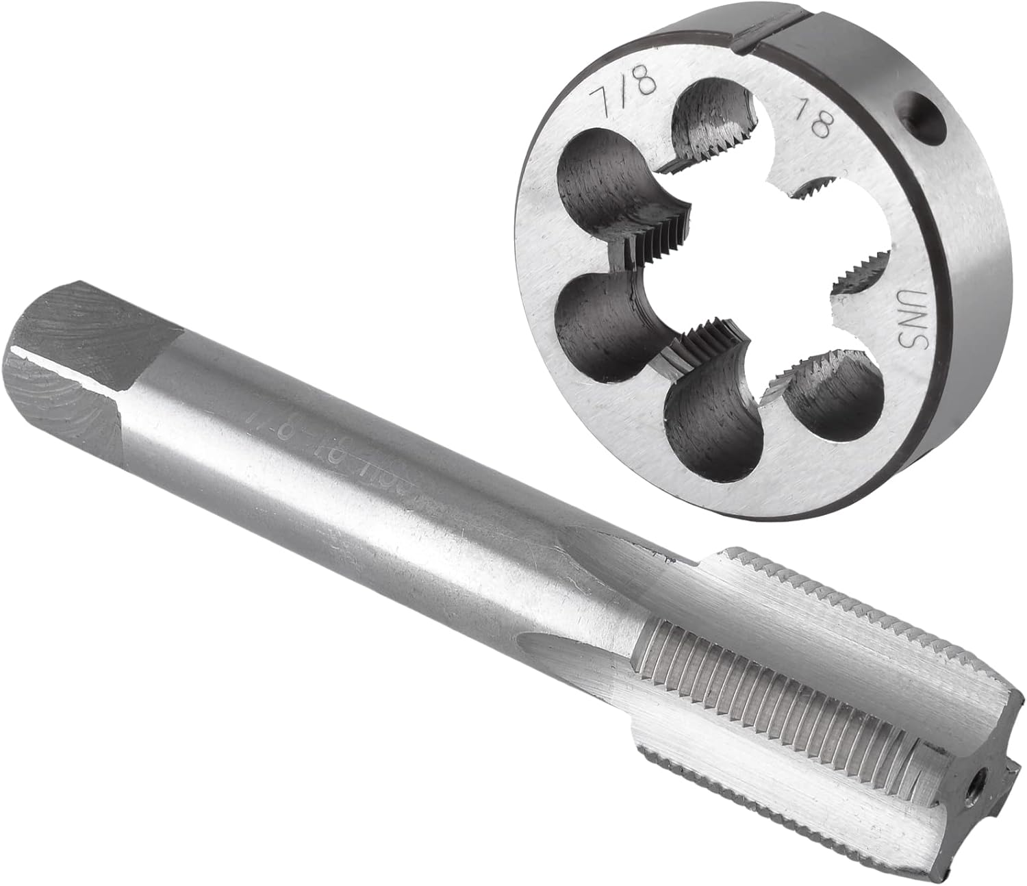 Burkit 7/8"-18 UN Tap and Die Set, 7/8 x 18 UN Machine Thread Tap and Round Die Right Hand