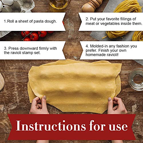 Mezhixin Ravioli Maker Cutter Stamp with Pasta Cutter Set, Aluminum Dough Pasta Molds Stamps Maker with Beechwood Handle and Fluted Edge, Round & Square Shape, Pasta Press For Quick, Safe cutting - Thumbnail 5