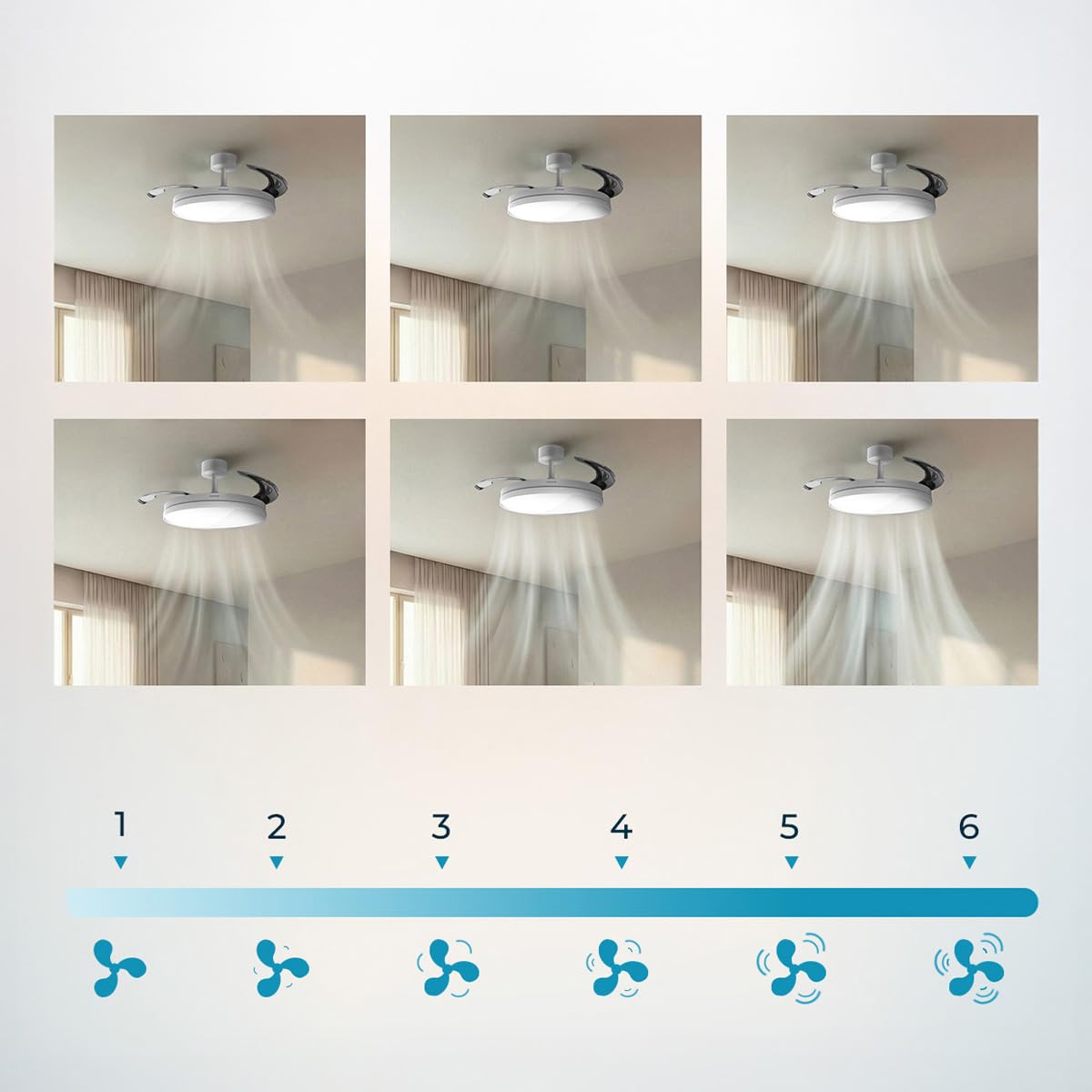 Cecotec Ventilatore da Soffitto con Luce con Pale Retrattili EnergySilence Aero 2440 Invisible Pure White. 30 W, Motore DC, Telecomando, Timer 6 h, 6 Velocità, Funzione Inverno-Estate, Aria Silenziosa