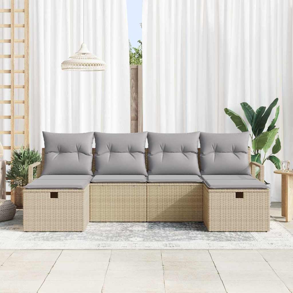 Set di mobili da giardino modulare in polyrattan, 6 pezzi, beige e