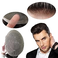Vista 32 de Toupee para hombres, piezas de cabello humano, sistema de reemplazo de cabello Reak, cabello ondulado de encaje suizo natural #1B30