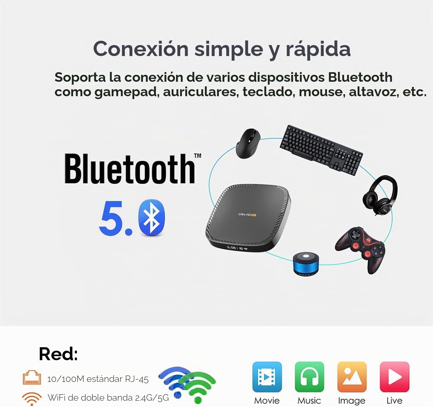 IDEALROYAL Android 10.0 TV Box, Boîtier Android TV 4 Go RAM 128 Go ROM RK3318 Quad-Core WiFi 2.4 GHz 5.0 GHz 4K HD BT5.0