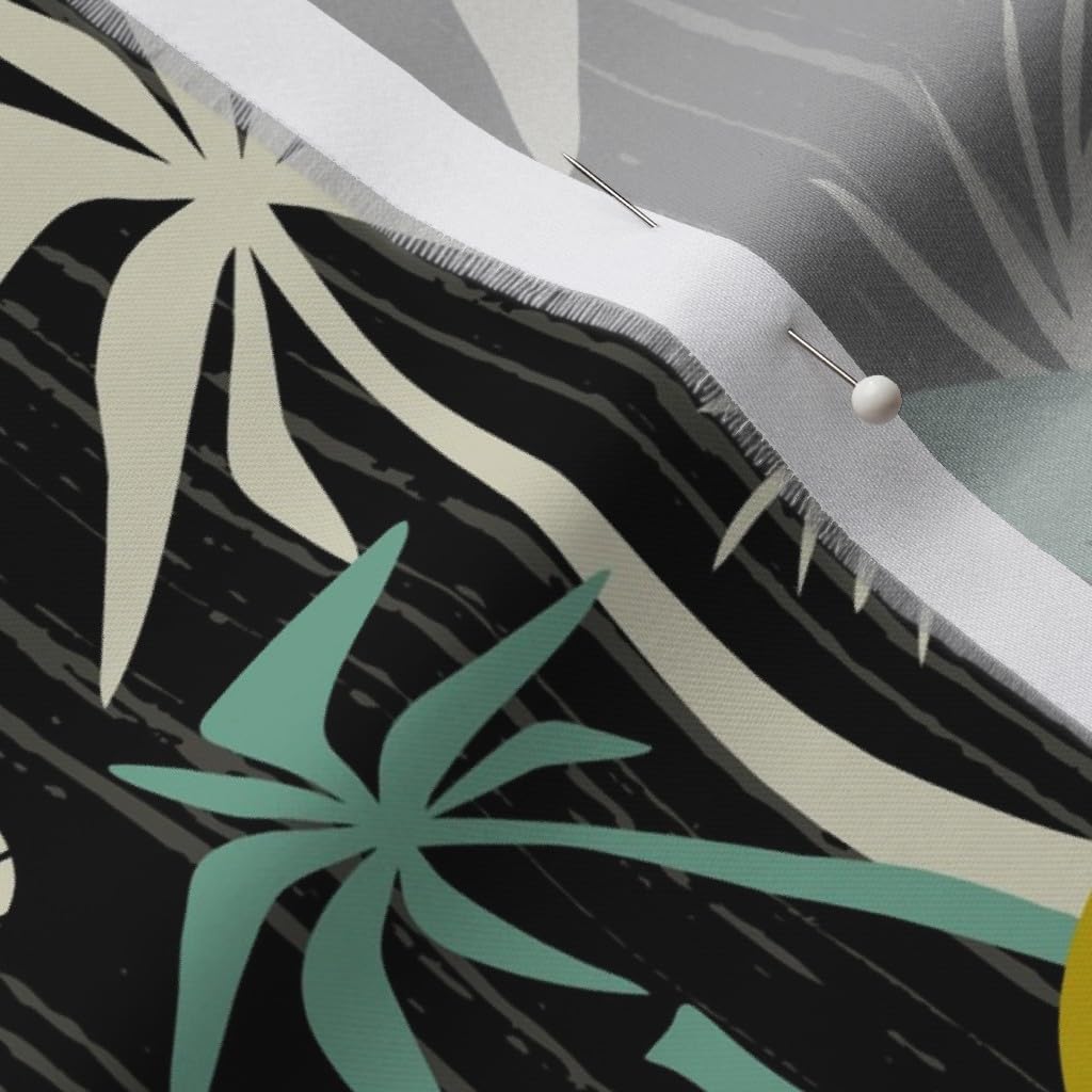 Spoonflower Fabric - Island Tiki Black Tropical Midcentury Modern Vintage Retro Palm Tree Printed on Organic Cotton Sateen Fabric by The Yard - Sewing Quilting Apparel Home Decor
