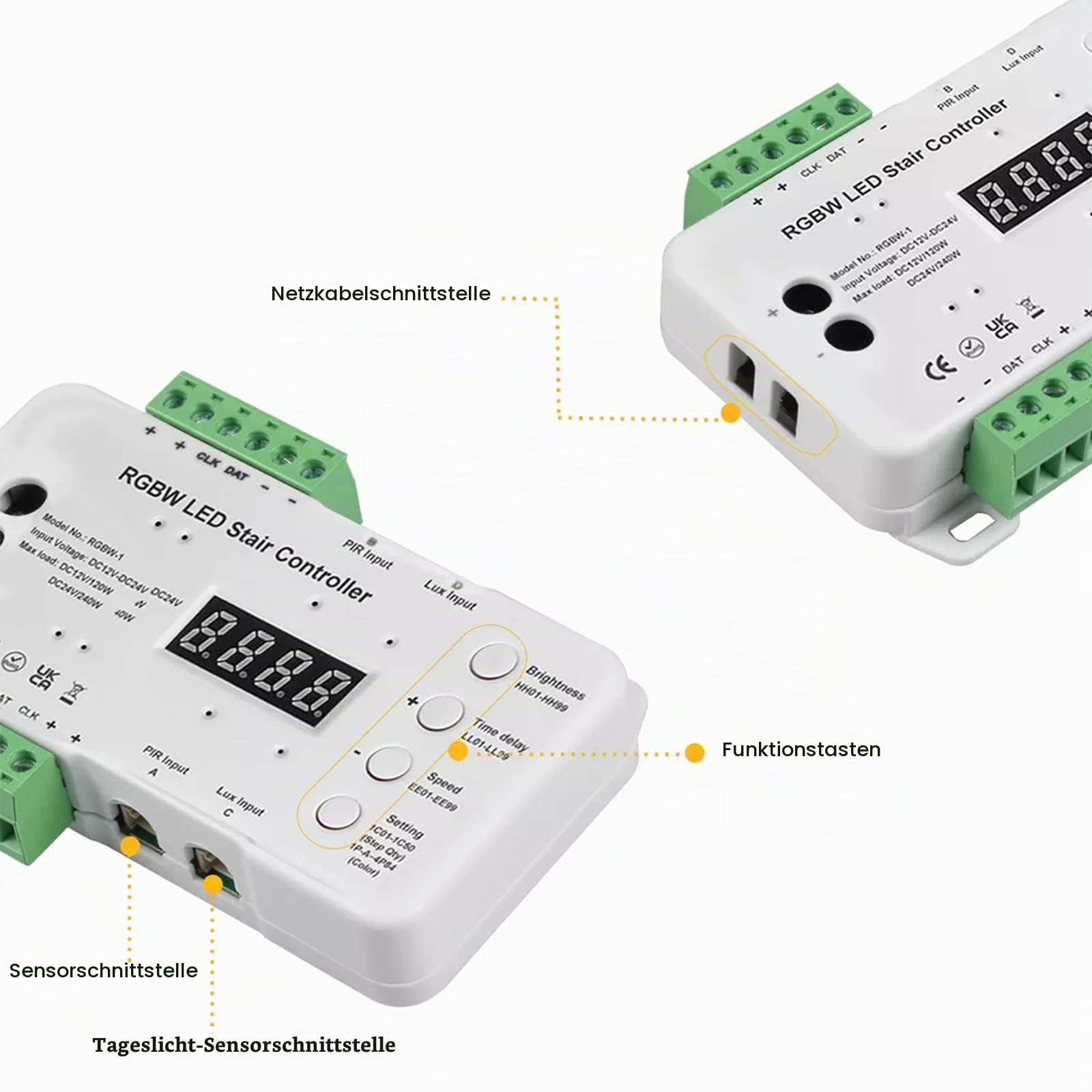 LED-Treppenstufenbeleuchtung Controller mit Bewegungsmelder,16 Stufen RGBW Bunte Treppenlichter Controller,Enthält keinen Lichtstreifen