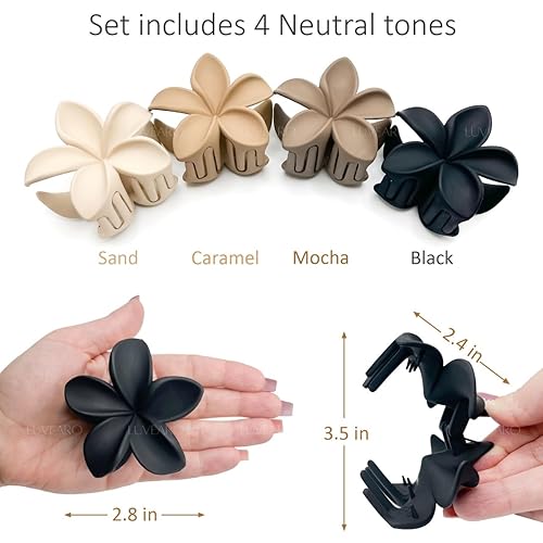 Miniatura 7 de Luvearo 4 pinzas antideslizantes de flores mate para mujer cabello grueso a fino accesorios de peinado neutros lindos clips de garra paquete variado