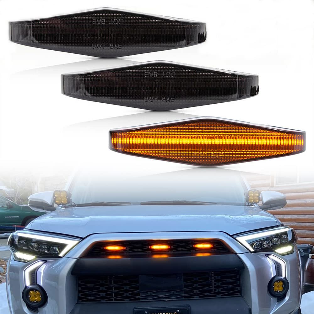 NSLUMO3pcs LED Strip Front Grille Lights for 2014-up To'yota 4Runner N280 Amber LED Front Grille Running Light Kit Direct Fit for OEM Grill Smoked Lens