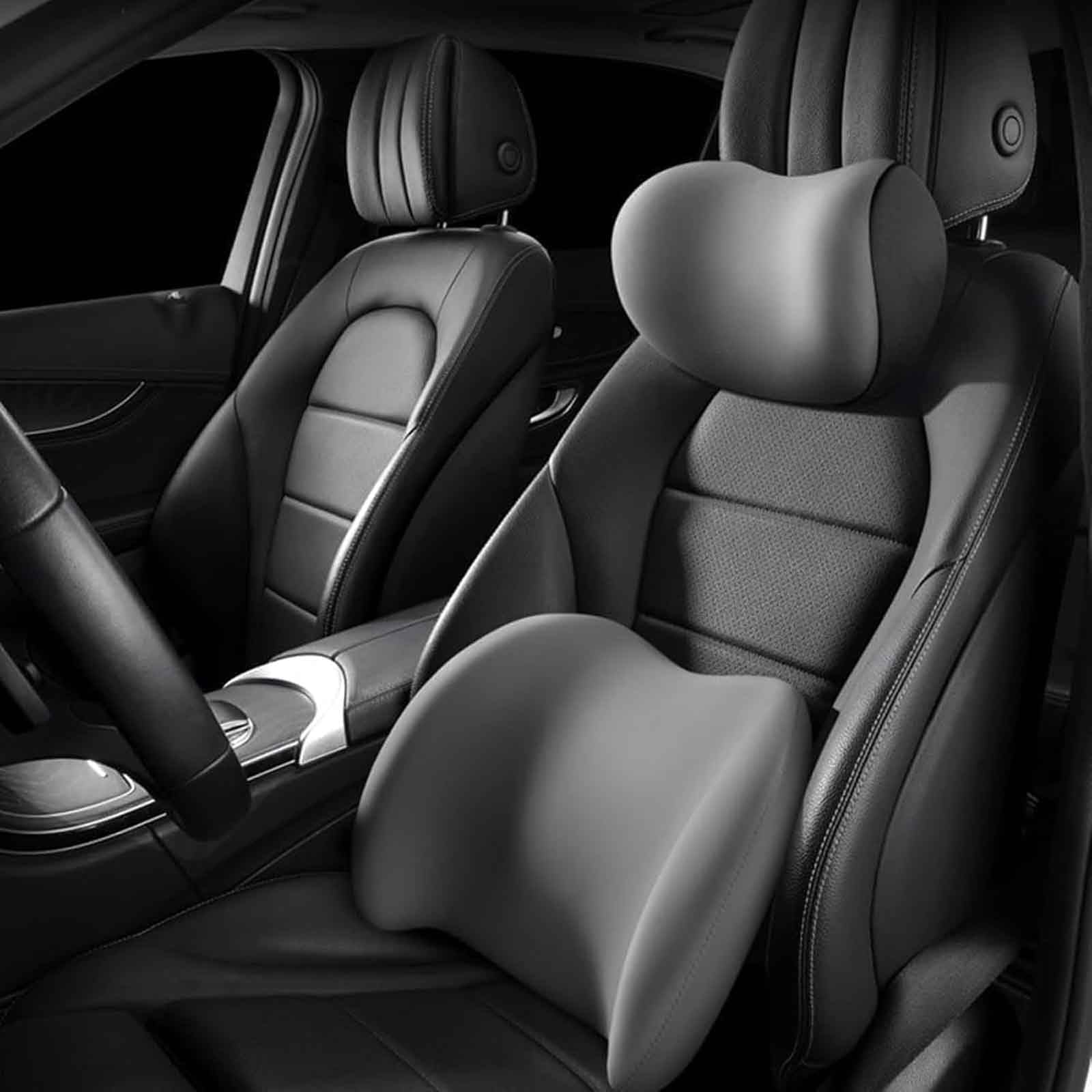 Jjnienus C/Grey Ar Headrest Lumbar Support Ushion For Audi A1 A1 S-Line A1 Sportbak, Ergonomi Memory Foam Breathable Seat Nek Rest Pillow Kit Nek Bak Pain Relief Aessories,