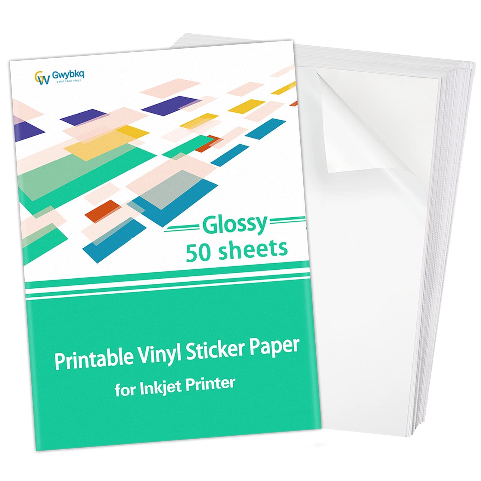 Papel de vinilo premium imprimible para impresora de inyección de tinta, 50 hojas de papel de vinilo impermeable blanco brillante, se seca rápidamente y mantiene la tinta maravillosamente