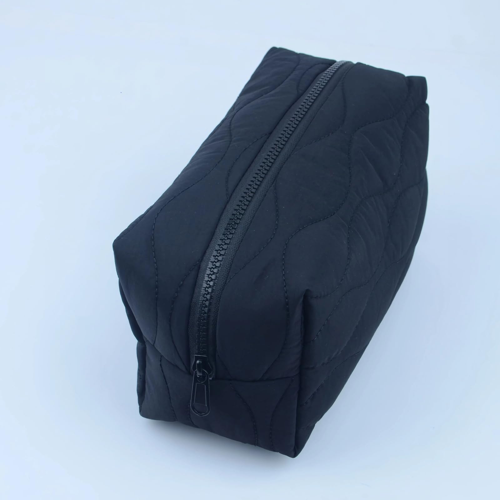 Cosmetic Bag with Zipper Puffy Padded Makeup Organizer for Handbag Travel Small Pouch Purse for Women Girls Waterproof Portable Black - Image 2
