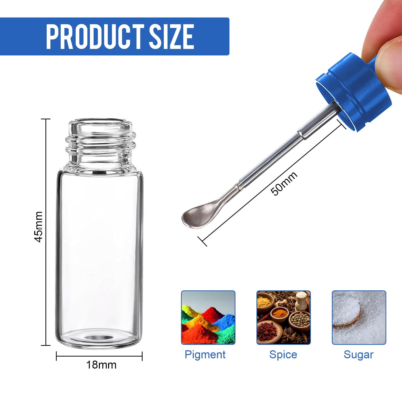 Mini Bouteille Verre, Lot de 3 Contenants Portatifs 6cm avec Anneau pour Épices, Sucre (Rouge, Or, Bleu), Bocaux à Épices Étanches pour Cuisine et Voyage