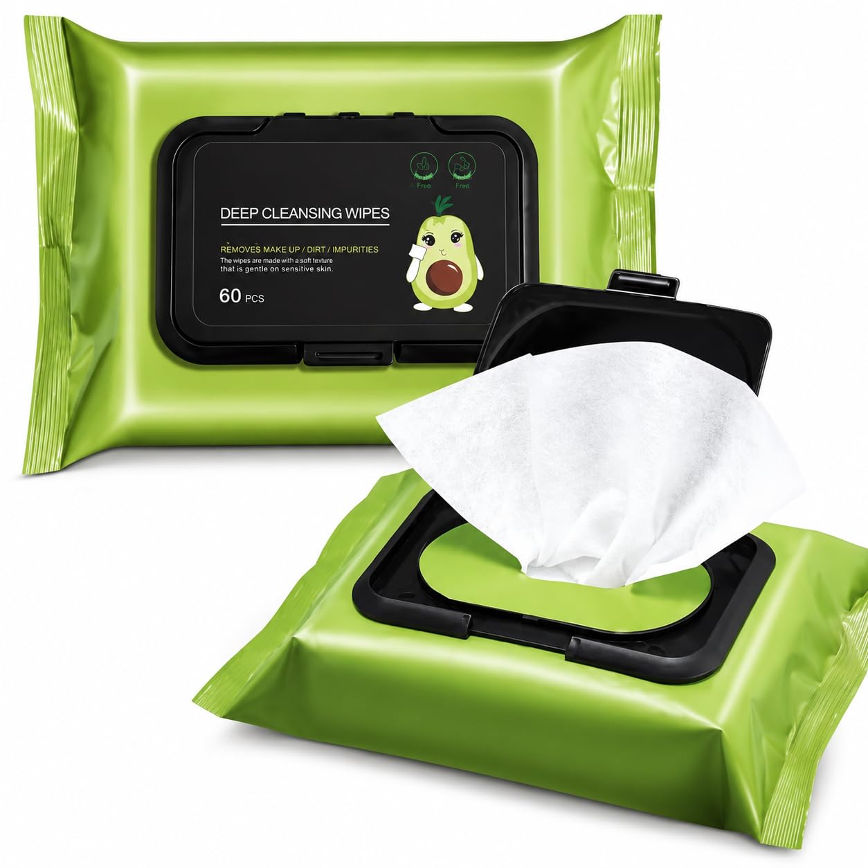 60 Pcs Deep Cleansing Makeup Remover Wet Wipes with Avocado, Cucumber and Aloe Vera, Well-Hydrated (1 Pack) - Moist-image-7