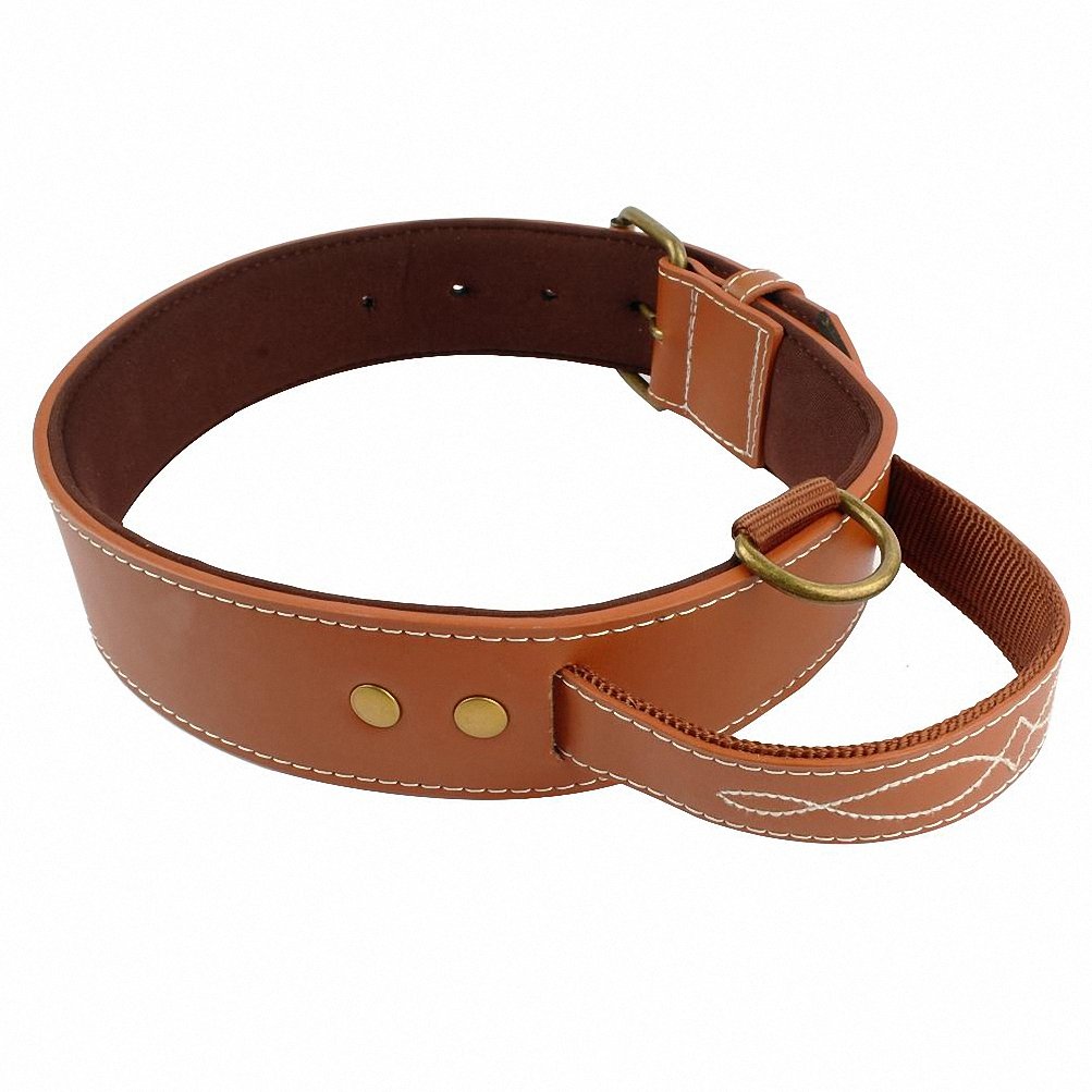 Quick Control Soft Inside Padded Pu Leather Dog Collar with Handle For Meduim Large Dogs Walking Training Black Brown Colors