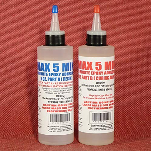 MAX 5 MIN A/B - 5 Minute Set Time Epoxy Resin, 16-Fl.Oz Kit, Low Cost Bulk Kit, High Adhesion Strength, Toughened, 1:1 Mix Ratio, Fast Repair for Bonding, Gap & Void Filling, Strong & Waterproof